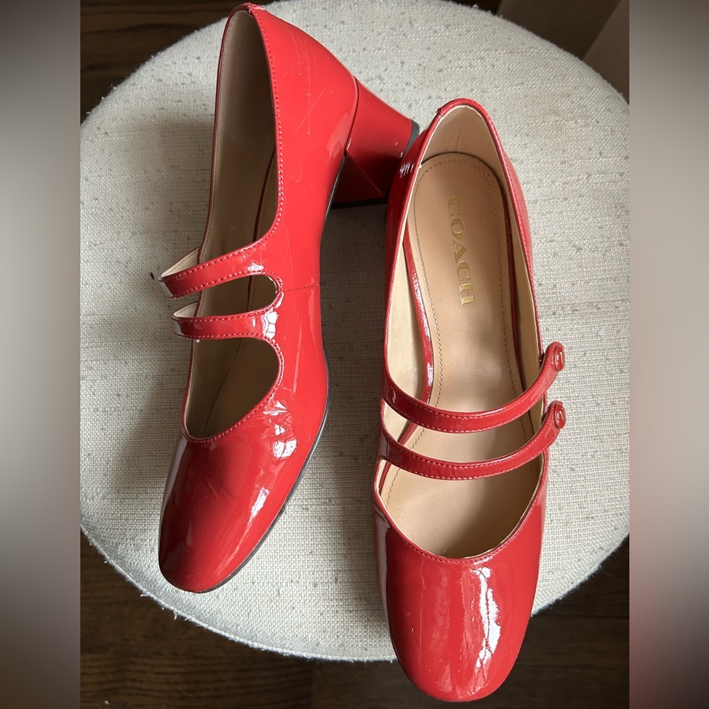 Coach Red Patent Leather Angelina Mary Jane Heels Size 8.5
